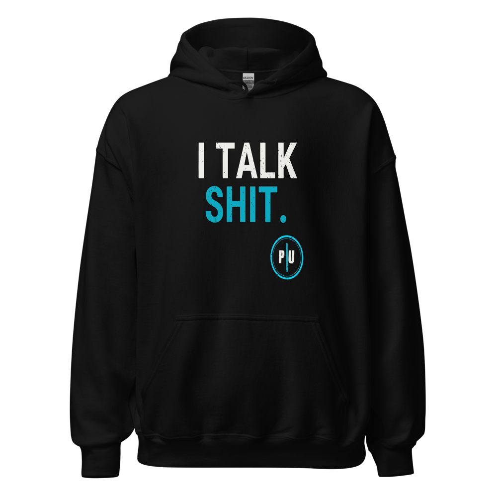 I Talk Shit hoodie, Style 1, Black, Cyan accent, front