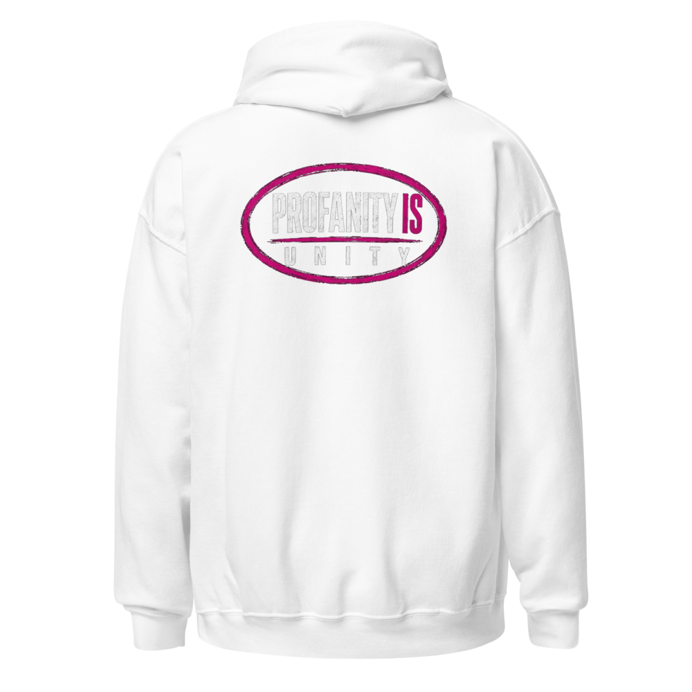 I Talk Shit hoodie, Style 3, White, Pink accent, back oval