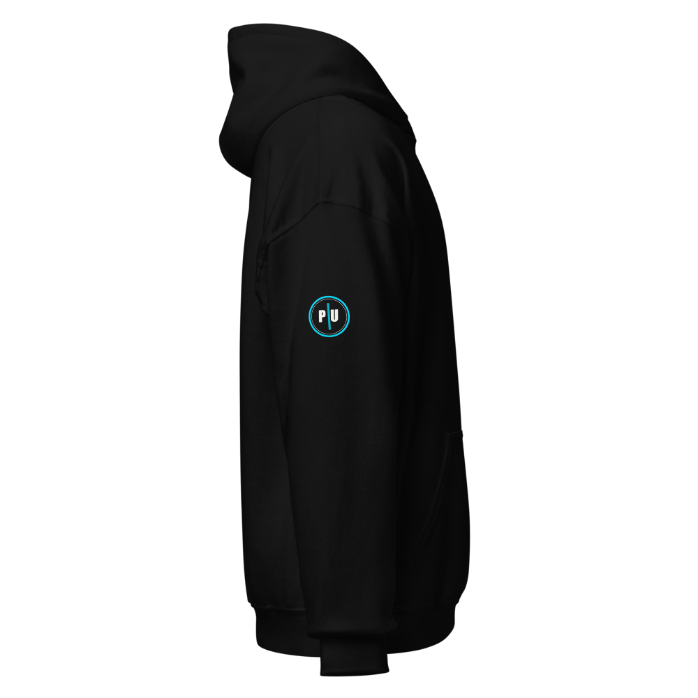 I Talk Shit hoodie, Style 2, Black, Cyan accent, sleeve badge