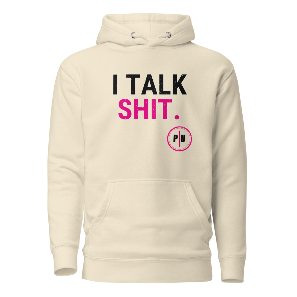 Cotton Heritage M2580 hoodie, Bone, Pink accent, I Talk Shit front